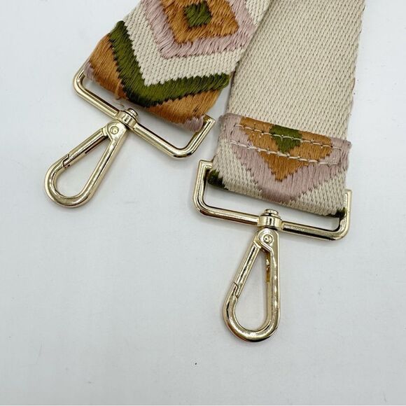 Guitar Strap for Purse Bag Green and Orange Boho Geometric‎ Embroidery - Picture 3 of 7
